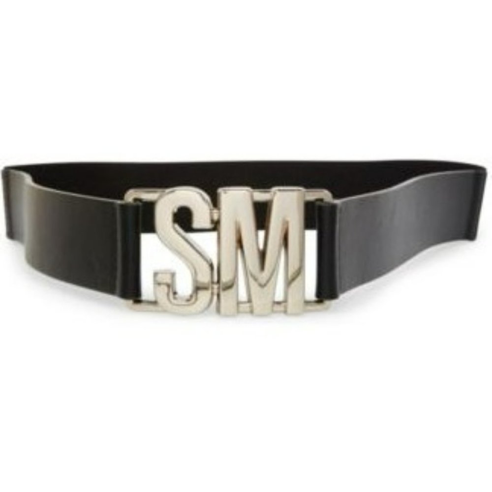Steve Madden Logo Interlock Stretch Belt Black Size L XL New